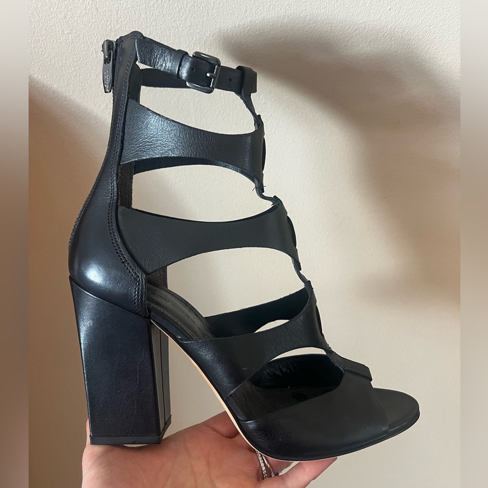 Sigerson Morrison Black Strappy heeled boots, size 9 like new